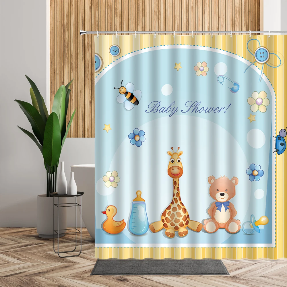 Мультфильм Животные Baby Shower Шторы Симпатичные Жирафы медведь Водонепроницаемый