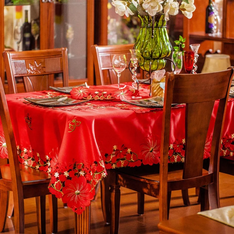 

Table Cloth Tablecloth Coffee Table Table Flag Embroidered European Countryside Luxury Red Rectangular Married Festive