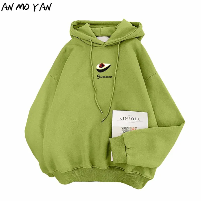 Зеленая толстовка с капюшоном и бархатной вышивкой в виде фруктов стиле