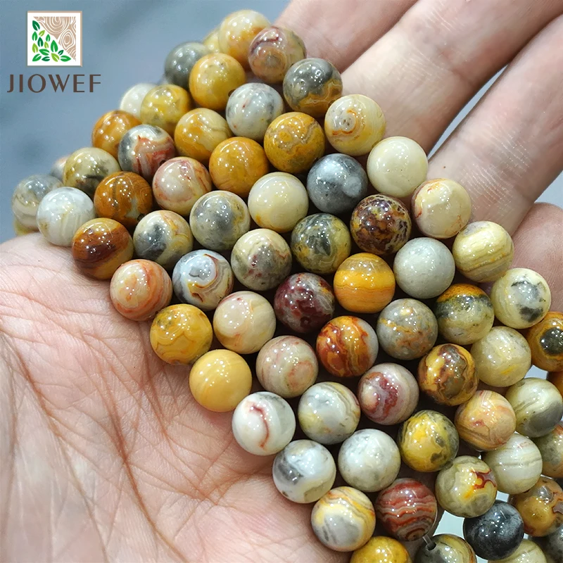 

Natural Stone Yellow Crazy Lace Agates Round Spacer Beads For Jewelry Making DIY Bracelet Accessories 15'' Strand 4 6 8 10 12mm
