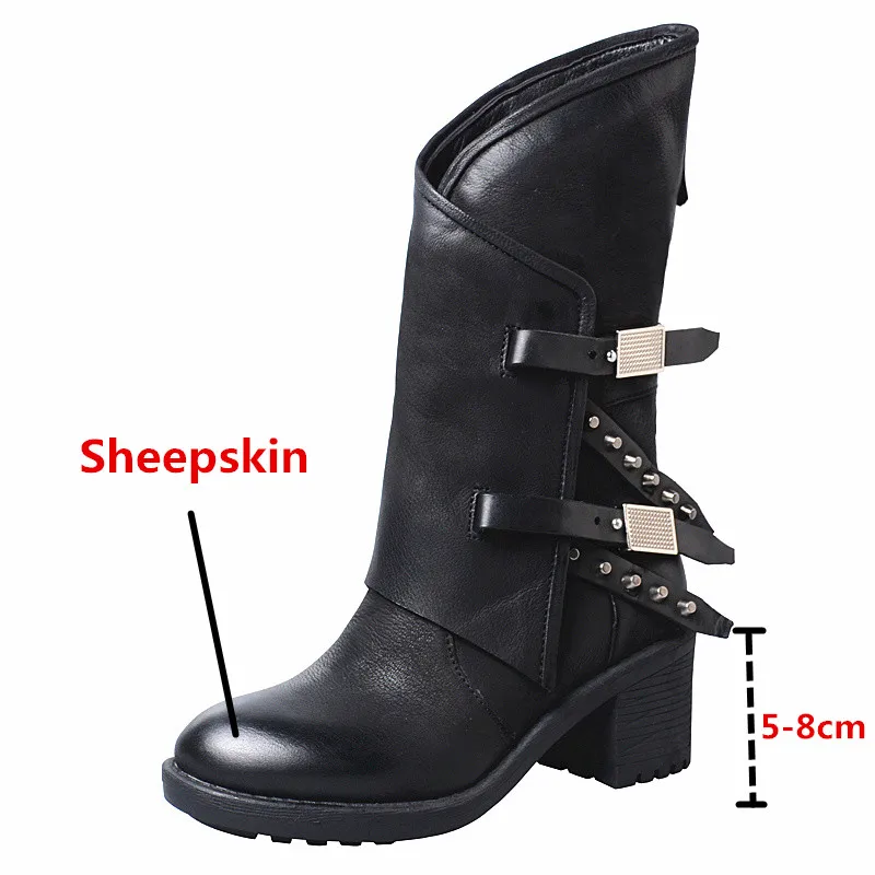 

Prova Perfetto Genuine Leather Leisure Women's Ankle Boots Rivet Metal Decoration Mixed Colors Round Toe Zipper-Sid Crude Boots