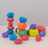 rainbow wood balancing stacked stones coloured gems wooden rocks wooden stones baby building block montessori toys for gift