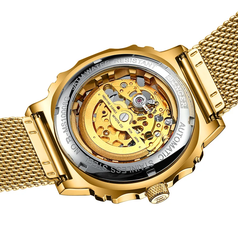 

BINGER Men's High-end Mechanical Watch Citizen MIYOTA 50M Waterproof Business Trend Hollow Dial