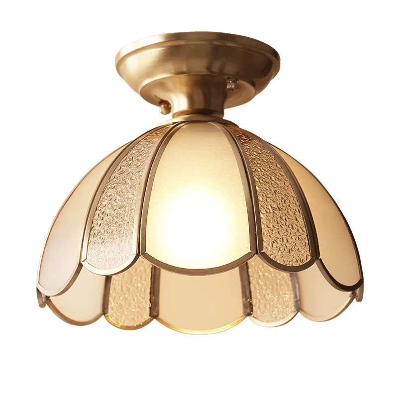 European Style Copper Small Ceiling Lamp Creative Fashion Solder Glass Pendant Light Room Balcony Entrance Chandelier | Лампы и