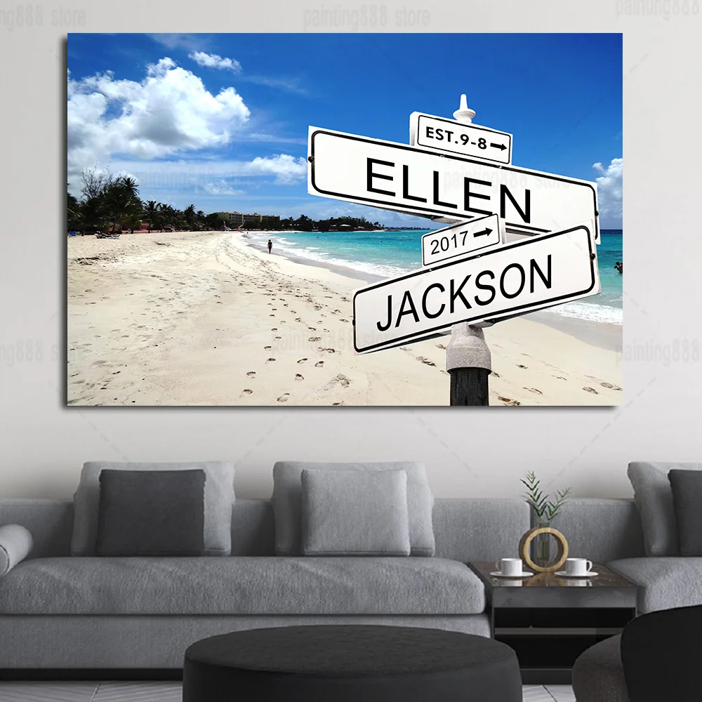 Персонализированный пересечение уличный знак 2-5 имена/дата Холст Картина