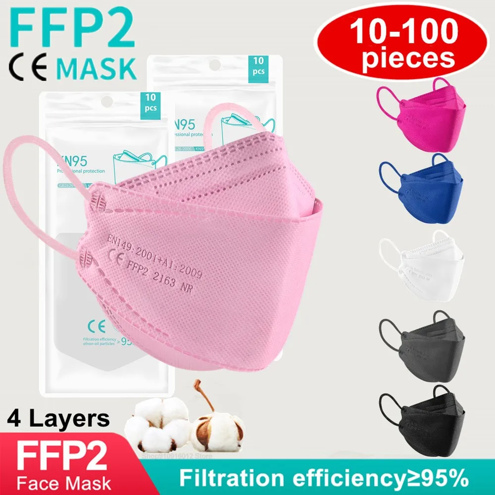 FFP2Mask CE Fish KN95 4 слоя маски FPP2 серая черная маска для взрослых FFP2 Mascarillas FPP3 Mascherine