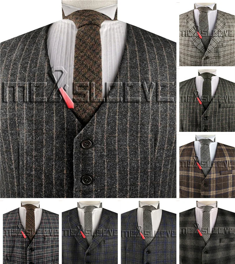 

Gentleman Business Formal Suit Grid Custom Made Tweed Waistcoat