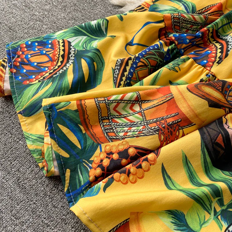 

Summer 2021 Bohemian Women Beach Long Strap Dress Sexy Vacation Printed Maxi Vestidos Female High Waist A-Line Robe Fashion New