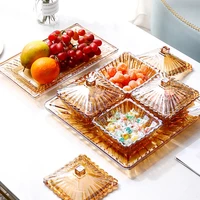 nordic light luxury glass fruit plate with lid living room household snack plate with tray set dried fruit plate 5pcs3pcs