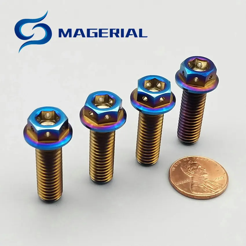 M10 и M8 мотоциклетный дисковый тормоз Ti Болт титановые болты DIY сгоревший синий цвет шестигранные винты с фланцевой головкой Ti Упаковка застежек 6
