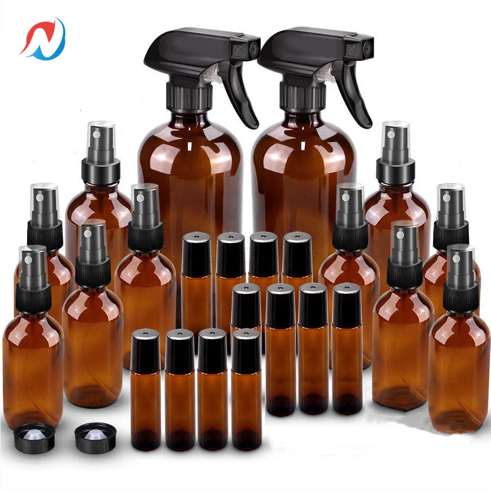 

Sheenirs 24pcs Amber Glass Mist Spray Bottle Set for Essential Oils Cleaning Aromatherapy 8.34OZ 3.34OZ 1.67OZ 1oz 10ml Bottle