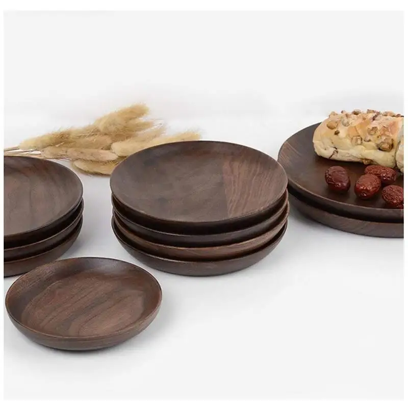 Круглый сервировочные тарелки черный орех деревянный поднос посуда десертные