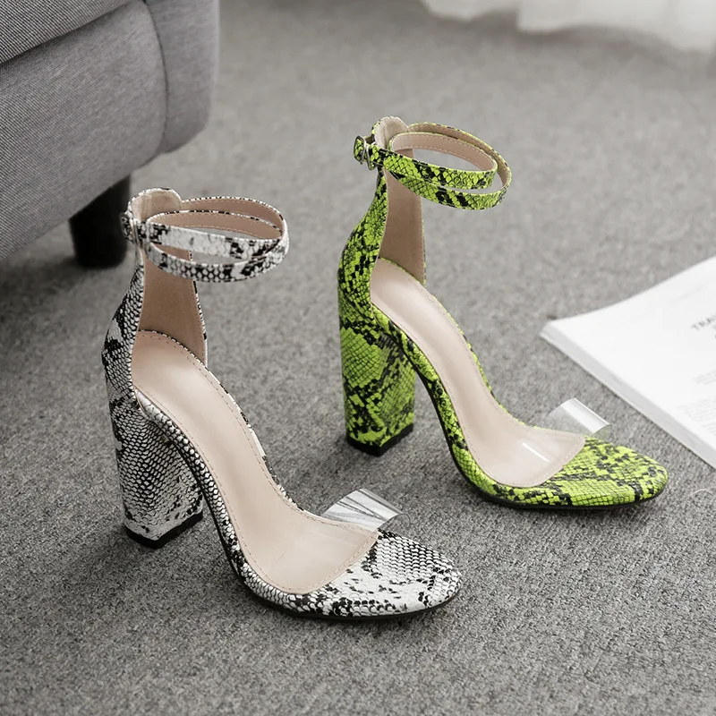 

heel Shoe Fluorescence Snake Word Bring Sandals Shoes Woman High heel Coarse