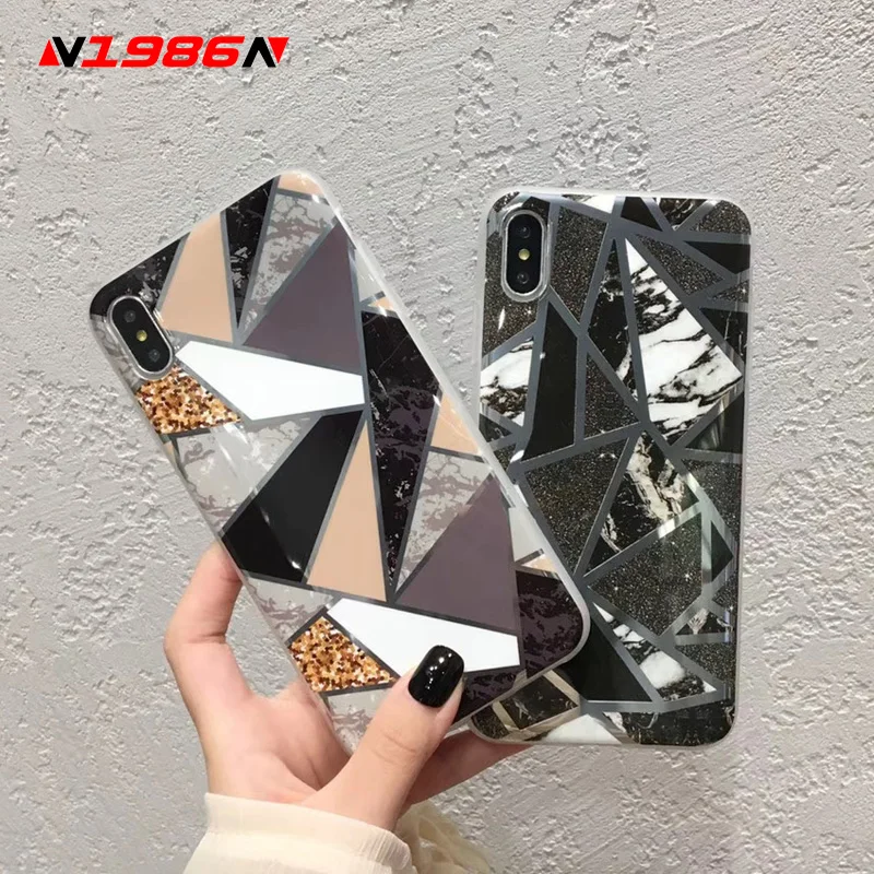 N1986N для iPhone 11 Pro X XR XS Max 6 6s 7 8 Plus чехол для телефона Роскошные геометрические сплайсы мрамор гальванические блестящие IMD Для iPhone X