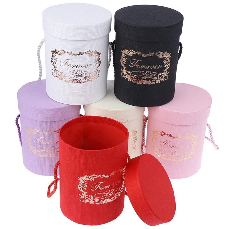 

1Pcs 165*120mm Round Flower Bucket Boxes Lid Hug Bucket Florist Gift Packaging Box Gift Candy Bar Boxes Party Wedding Supply