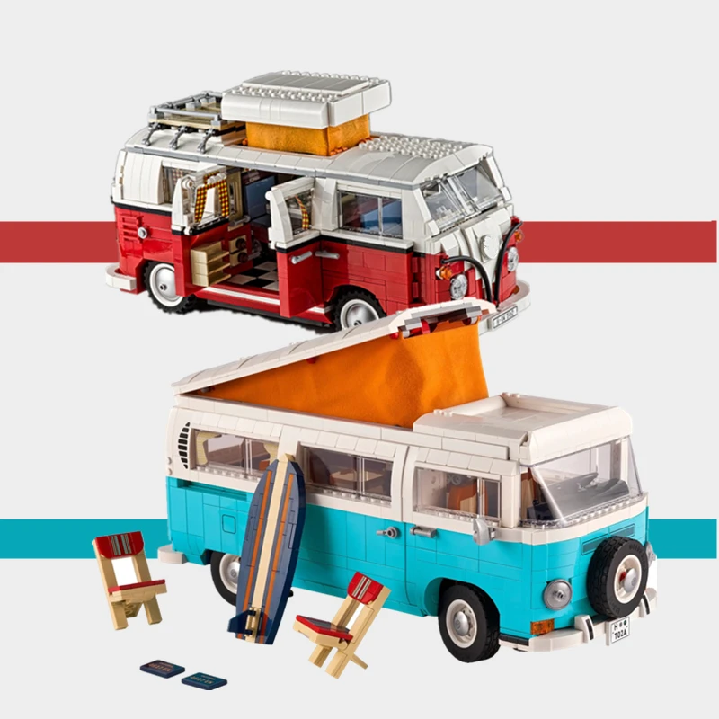 

New 2200PCS Technical T2 T1 Camper Car Model Building Blocks Cars Bus DIY Bricks Fit 10279 10220 Kid Toys Birthday Gifts
