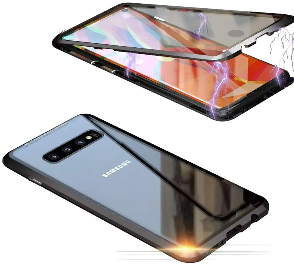 Чехол с магнитной адсорбцией для samsung Galaxy Note 10 Plus, двухсторонний, закаленное стекло, металлический чехол для samsung Galaxy Note 9, 8, чехол - Цвет: Черный