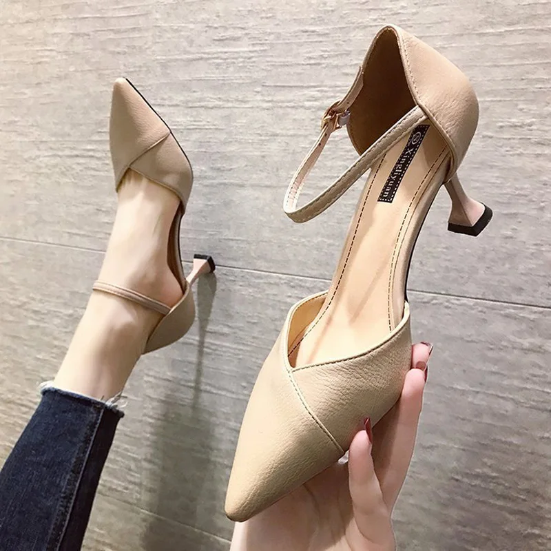 

Ladies Heels Shoes New Women Pointed Stiletto High Heel Lady Wedding Party Pumps Female Mules Baotou Sandals Hollow Single Shoes