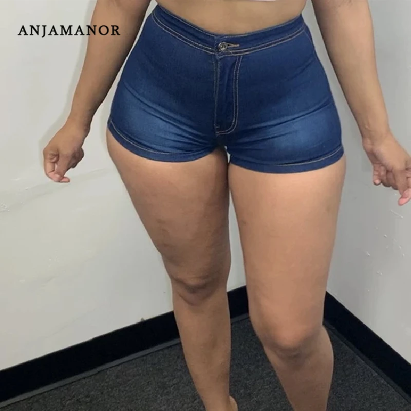 ANJAMANOR Hot Sexy Woman Jeans High Wasted Jean Booty Shorts for Women Clothing Summer 2020 Skinny Denim D74-CG17 | Женская одежда