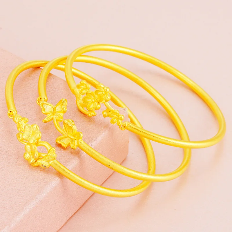 

24K Gold Plated Bangle Bracelet for Women Girls Flower Butterfly Bangle Cute Party Birthday Anniversary Gold Jewelry Gift