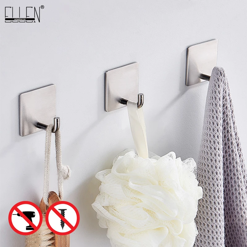 

ELLEN 3pcs Towel Hooks Bath Robe Hooks Black Bathroom Hook Cloth Hanger Kitcxhen Hooks NO Punching ELF1022