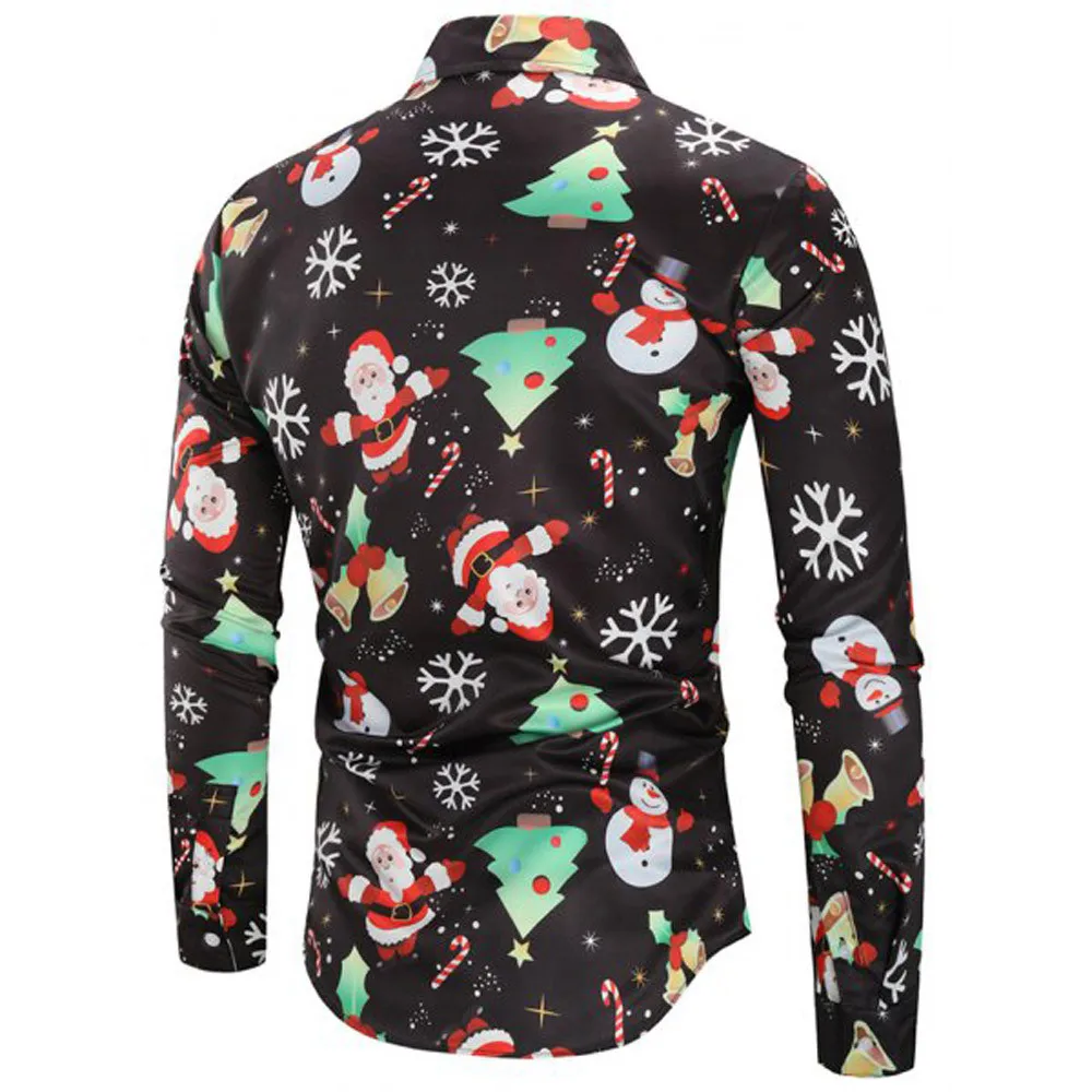 Мужские рождественские фантазийные рубашки с принтом Санта Клауса и дерева