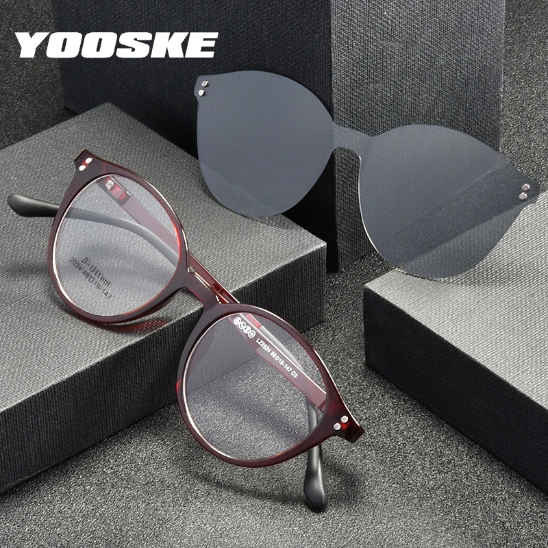 

Солнцезащитные очки унисекс YOOSKE, круглые поляризованные солнцезащитные очки с клипсой из пластика TR90, винтажные очки в стиле ретро