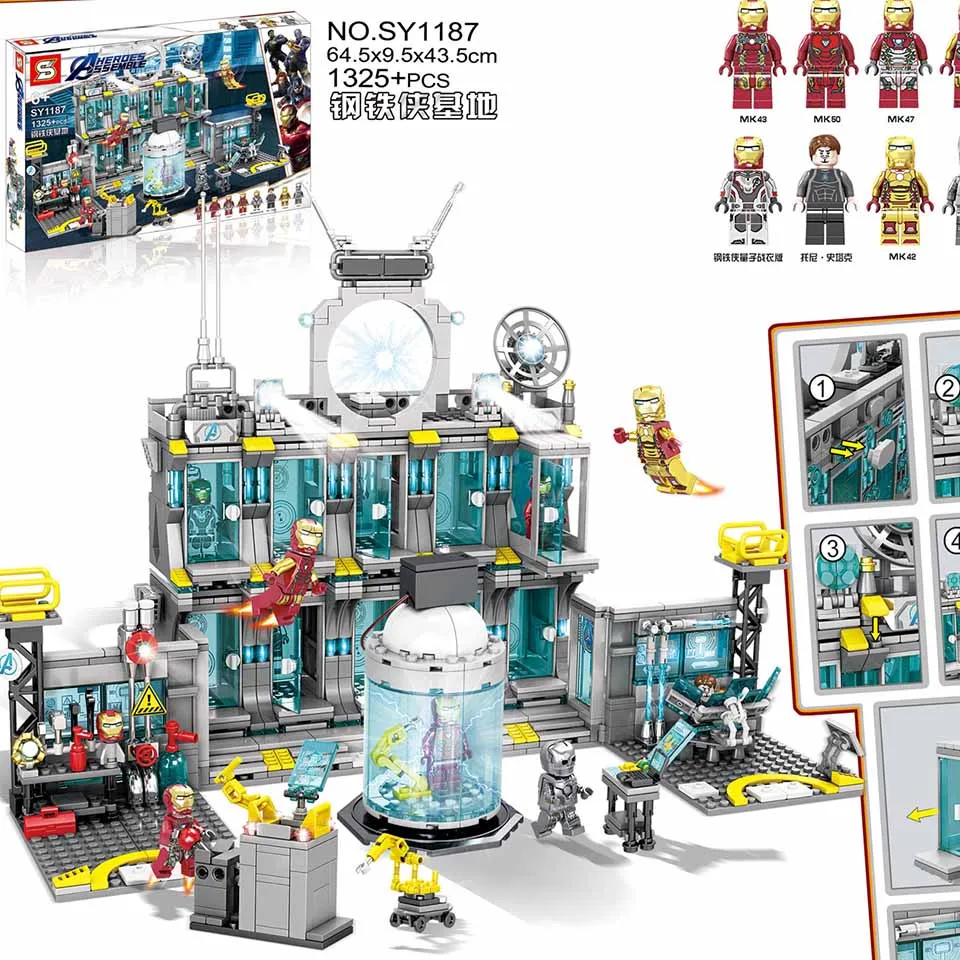 SY1187 Marvels Супер Герой Мстители 4 Железный человек база эндшпиль битва квинджет Бастер блок строительные кирпичные игрушки Рождественский подарок для ребенка