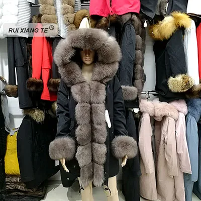 picture color F Модная женская парка из натурального меха лисы, пальто из натурального меха кролика рекс с капюшоном, пальто из натурального меха для длинной зимы - Цвет: picture color F