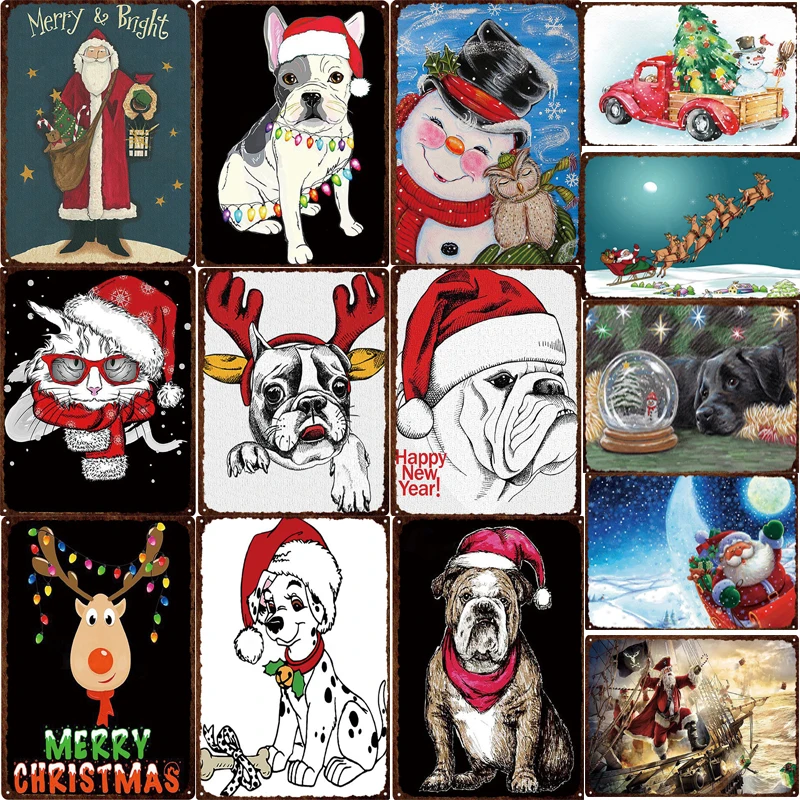 

Merry Christmas Metal Tin Sign Wall Art Santa Claus Elk Retro Metal Plaque Home Decor Bedroom Wall Stickers New Year Gifts for C