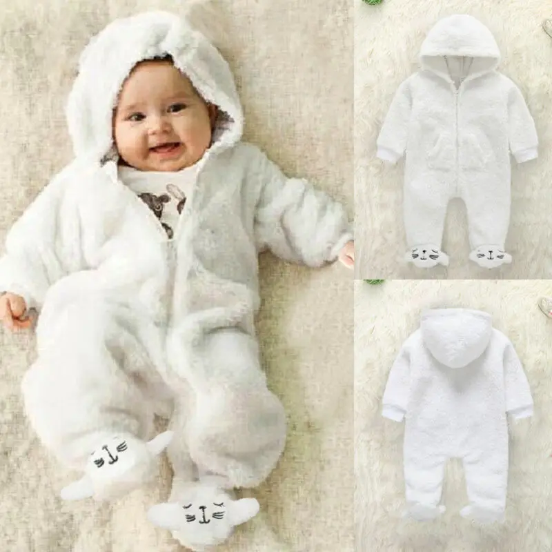 Goocheer Autumn Hooded Long Sleeve Jumpsuit Foot Solid White Pocket Boys Girls Clothing Outfits Clothes Newborn Baby Romper |