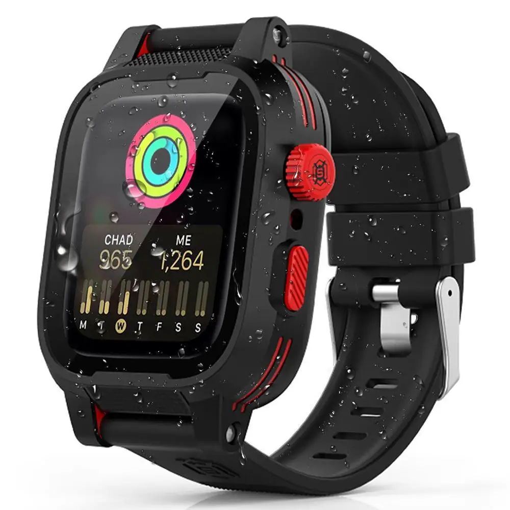 Black and Red SHELLBOX водонепроницаемый чехол для Apple Watch Band 4 iWatch полосы 44 мм силиконовый ремешок 40 мм браслет умные аксессуары для часов Ремешок - Цвет: Black and Red
