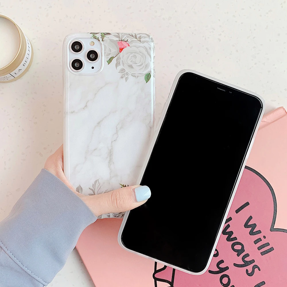 Ретро Цветочный Белый Мраморный чехол для телефона iPhone 11 Pro Max XR X XS 7 8 6S Plus мягкий IMD
