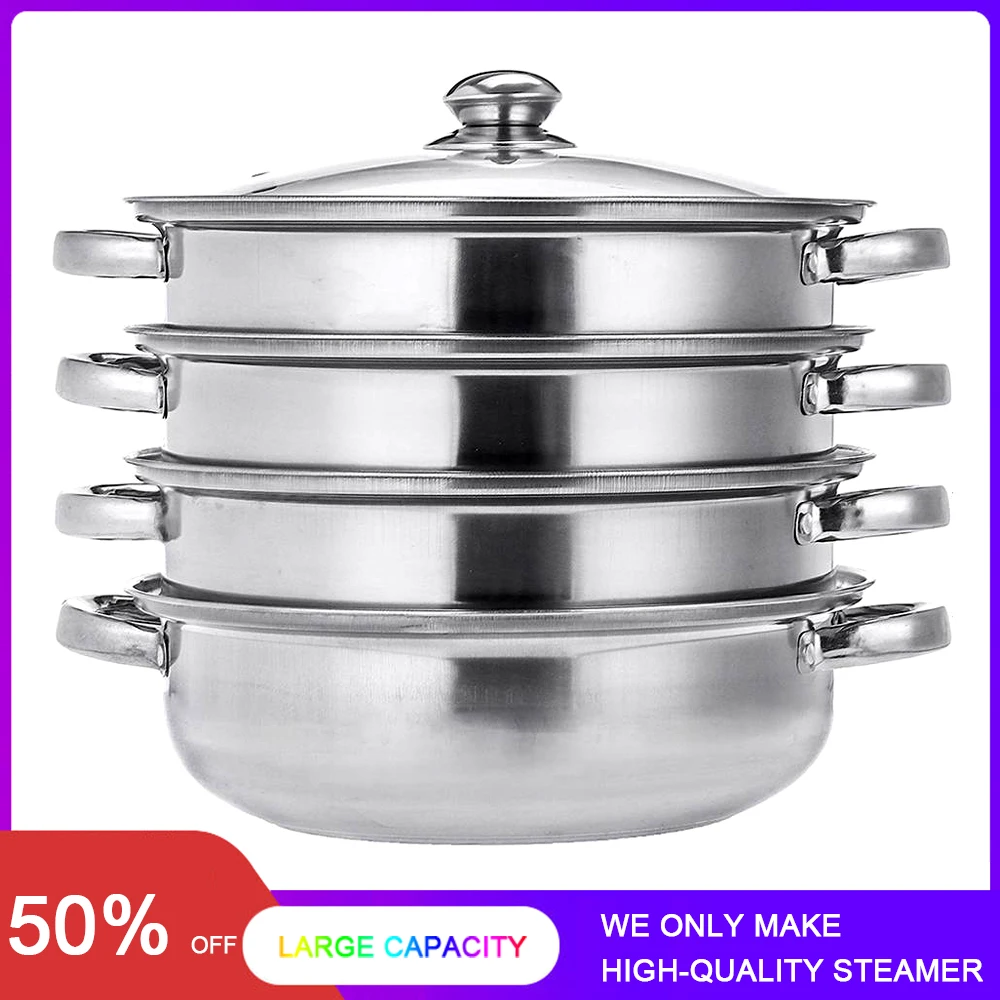 

4-Tier Stainless Steel Three Layer Thick Steamer Pot Soup Steam Pot Universal Cooking Pots For Induction Cooker Gas Stove Pot