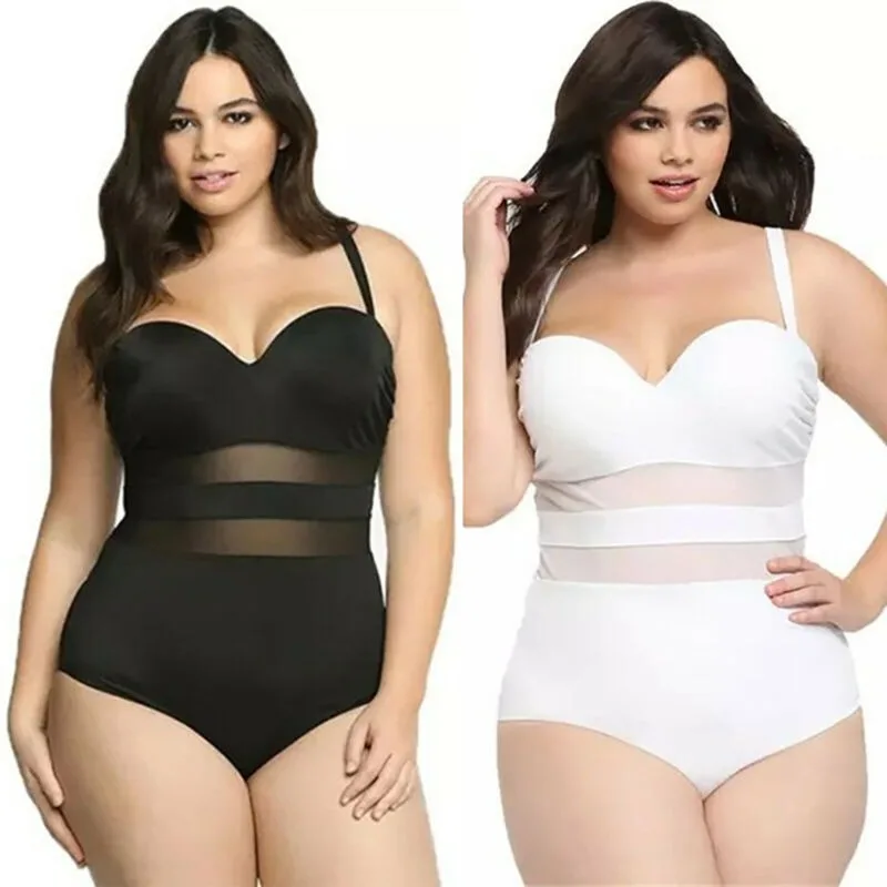 

Plus Size Women Summer Solid One Piece Monokini Swimwear Bikini Bathing Suit