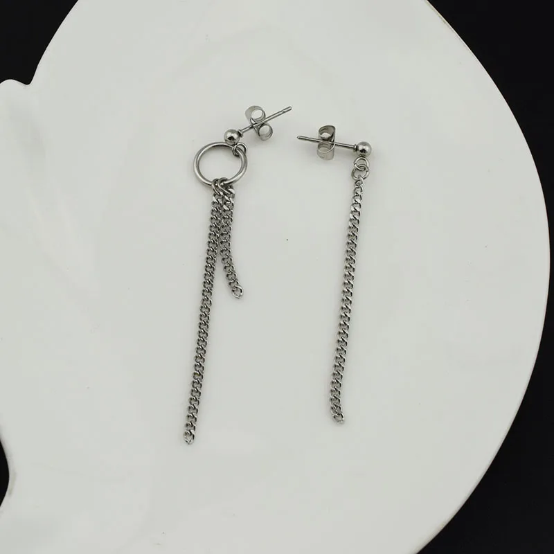 Wukaka Punk 1-2pcs Stainless Steel Asymmetry circle Tassel Chain Man Earring Cool Boy Woman Ear cuff Earings Men Jewelry | Украшения и