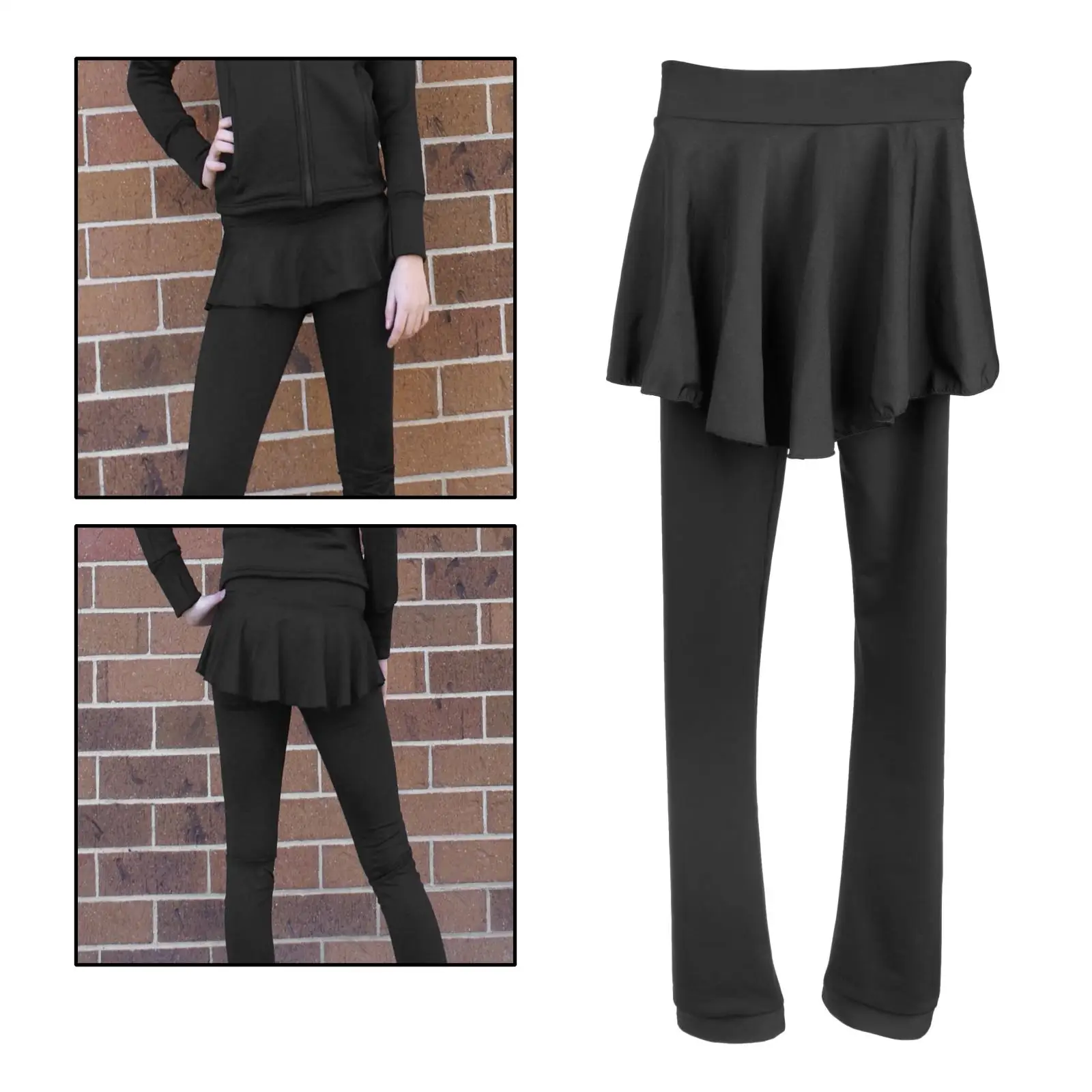 

Figure Skating Pants with Skirt Long Trousers For Girl Women Training Competition Ice Skating Hips Protector