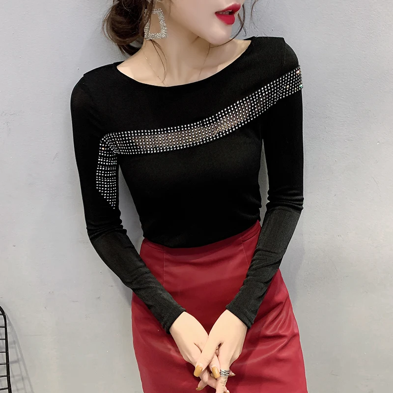 Весна Осень 2020 футболки Корейская одежда сексуальная открытая Лоскутная