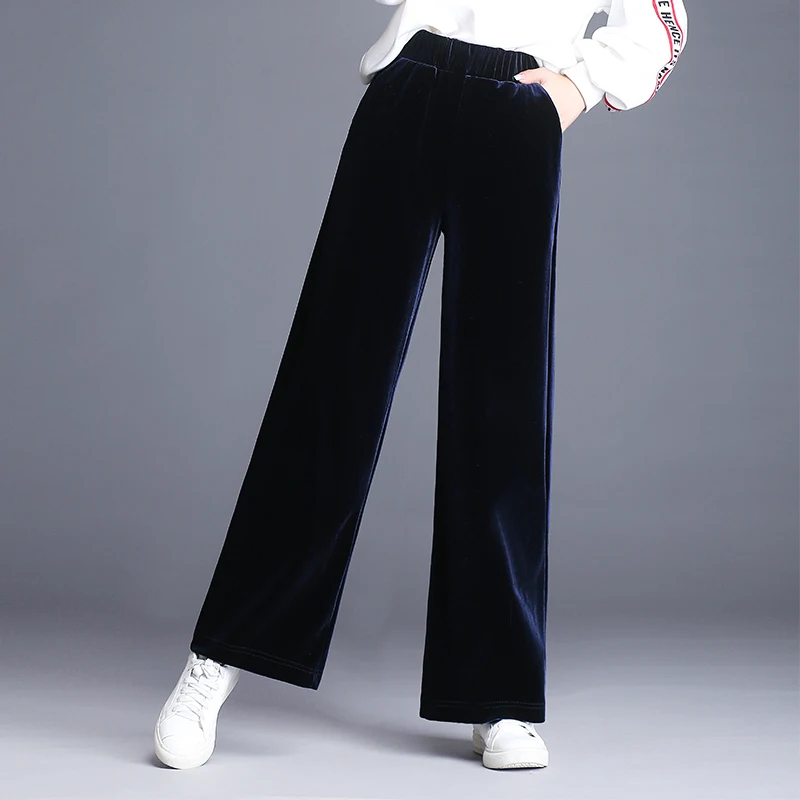 

Velvet pleuche wide-legged pants 2020 female new winter leisure pants Elastic High Waist Office Lady Women Vintage Pleuche Pants