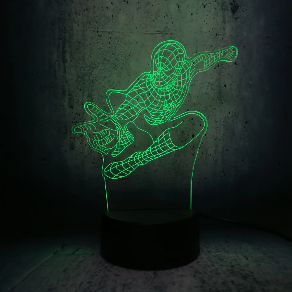 Крутой мультяшный 3D светильник с человеком-пауком светодиодный ночник USB RGB