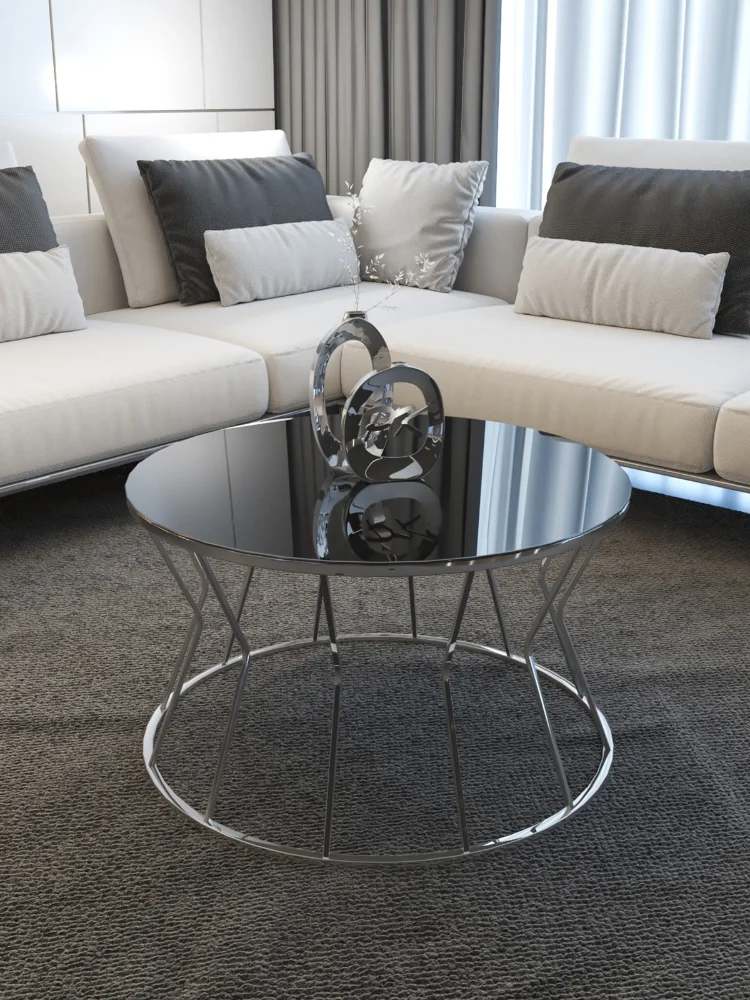 

Mesa de centro de arena moderna, mesa de centro grande, pata de plata, espejo ahumado, cristal irrompible