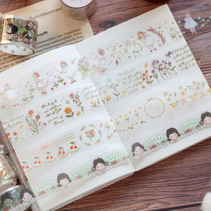 Прозрачные Ретро Кружева Цветы ПЭТ васи лента Diy украшения Скрапбукинг