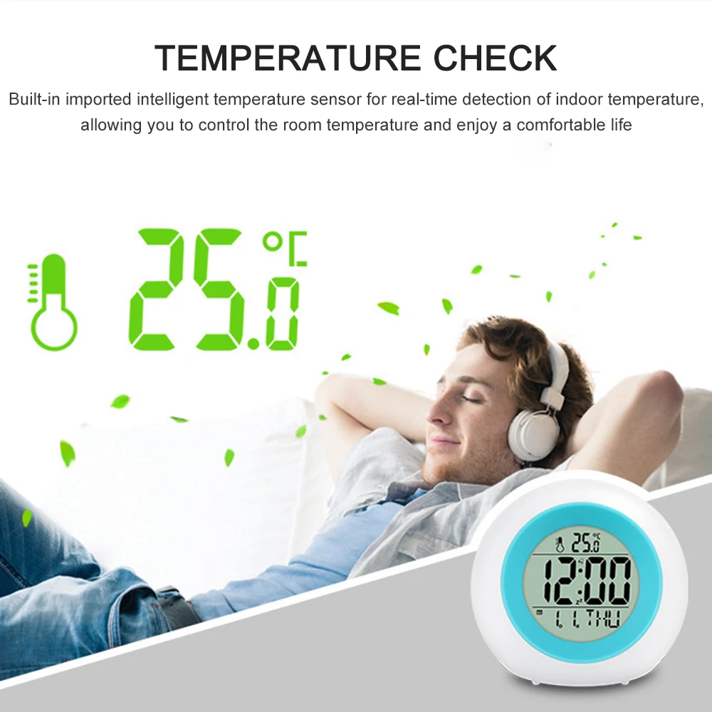 7 цветов цифровой будильник функция повтора сна температурный таймер ночной