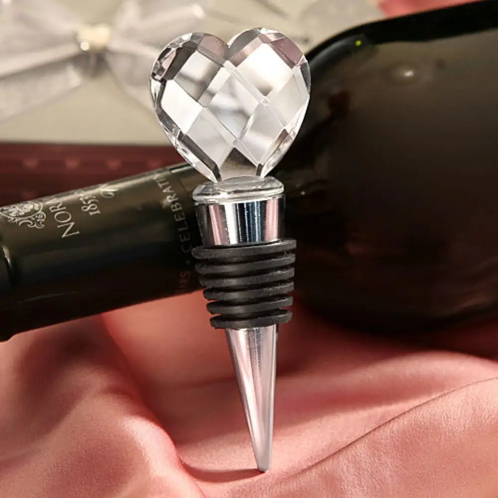 

Chrome Wine Bottle Stopper Crystal Heart-Shape Wedding Favor Drink Reception Decor Leakproof Bottle Sealer Wine Fresh Saver