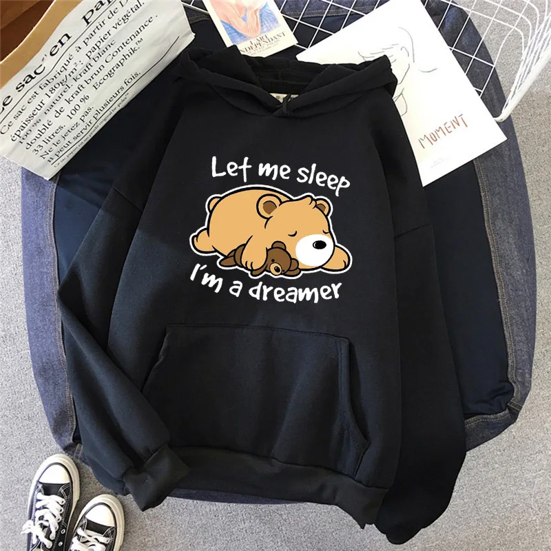 

let me sleep i'm a dreamer hoodies women Funny bear sweatshirt women crewneck fleece Casual sweatshirts for women Pullovers