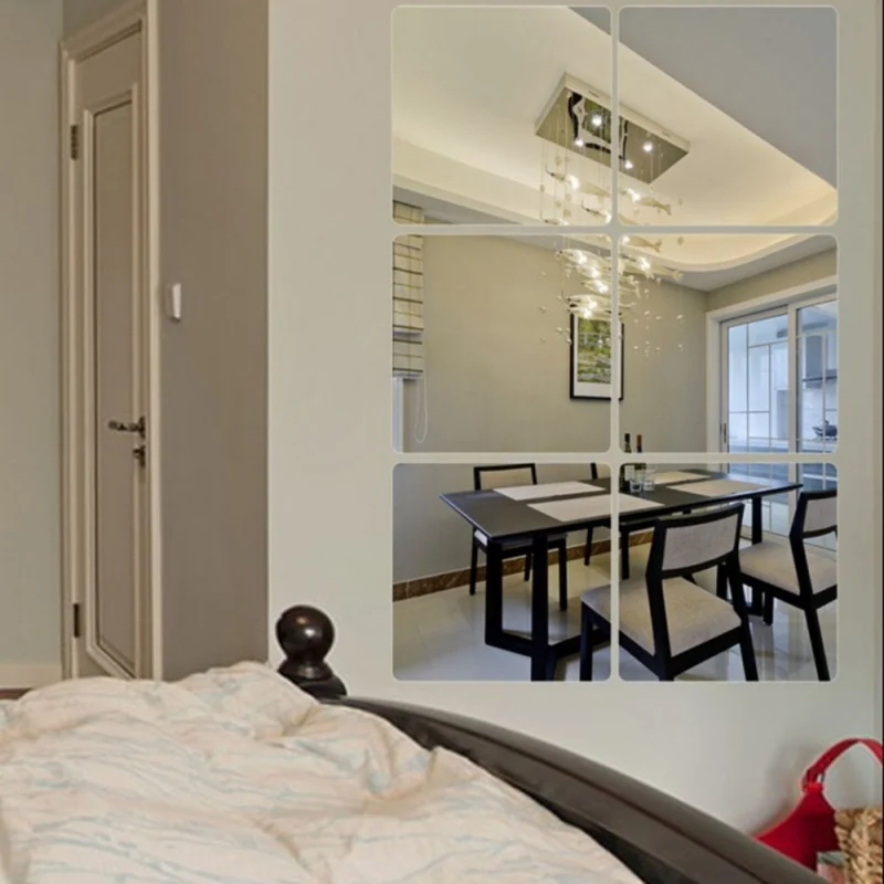 DIY 6 шт. Квадратные Зеркальные плитки Obtuse Угловые настенные наклейки 3D мозаичные