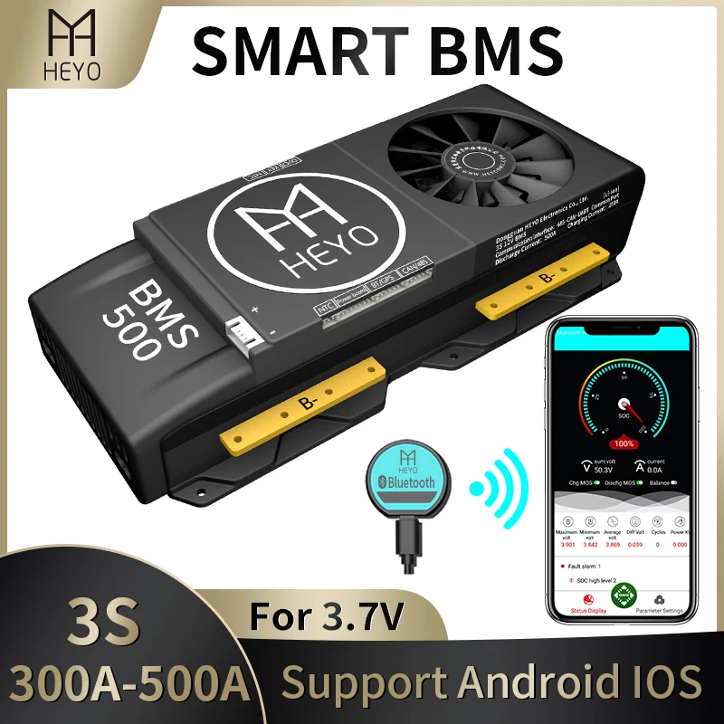 

12V Power bank smart bms 3s 200a 100A bluetooth rated 3.7V protection board 30A 40A 60A with software UART rs485 NTC balance fan