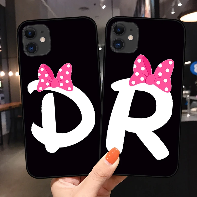

Letter Monogram A B C D black Bow-knot Soft TPU Phone Case Cover For iPhone 12 13 Pro Max 12 13Mini Phone Soft silicone TPU Case