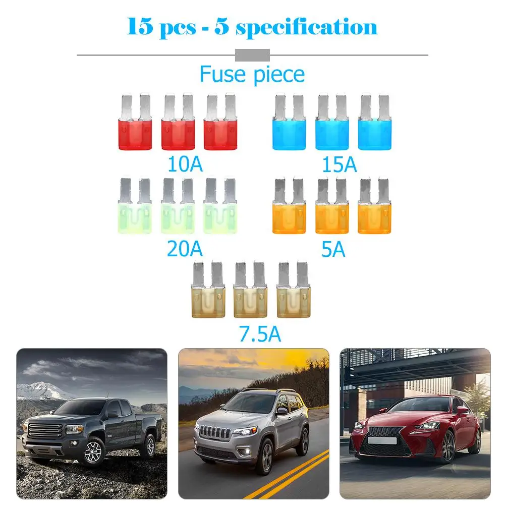 

15pcs Micro2 Fuses 5A 7.5A 10A 15A 20A Assorted for Car Truck Motorcycle Automotive Blade Fuse Assortment Kit RV Trailer Boat