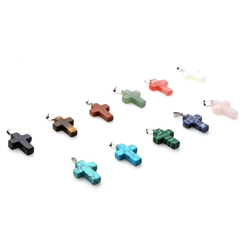 18x28mm Necklace Pendants Natural Semi-precious Stone 11 Colors For Your Choice Cross Shape Crystal Agate Rose Quartz | Украшения и